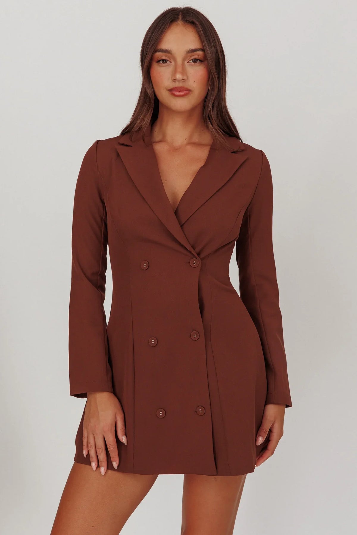 Austria Double Breasted Mini Dress Chocolate