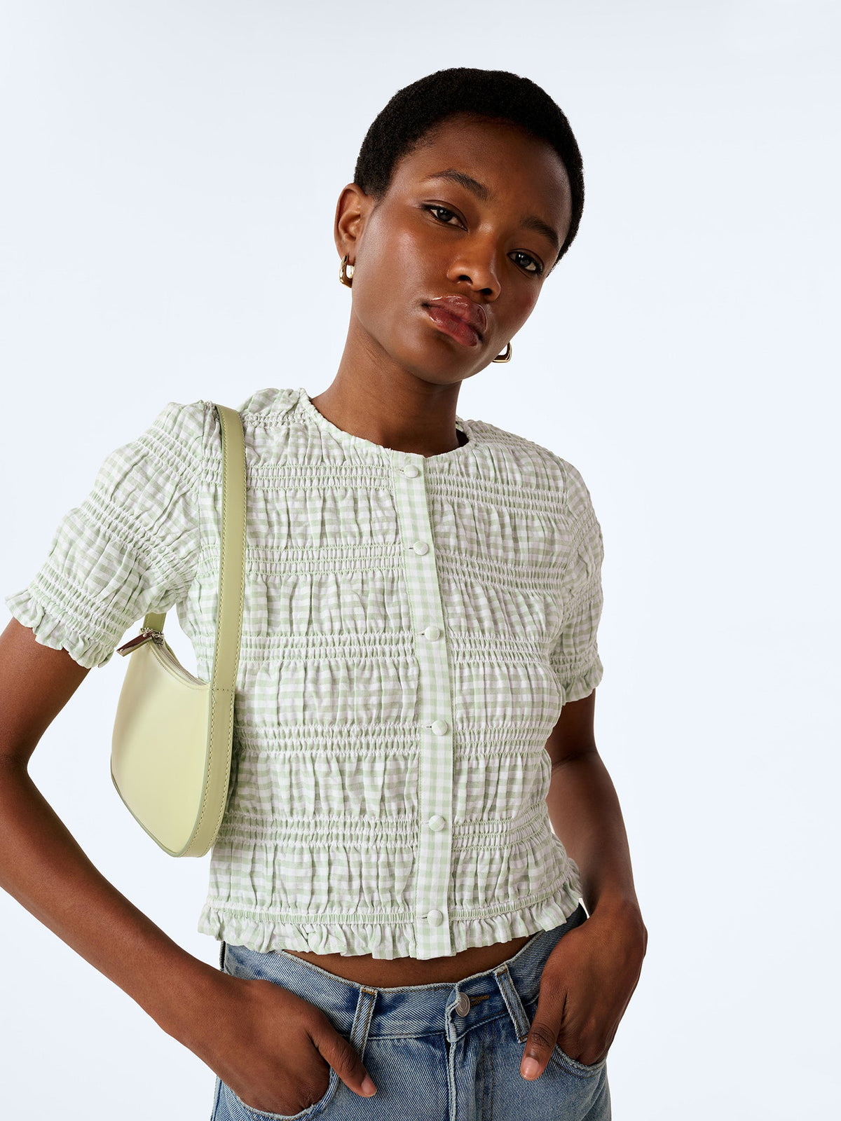 Burke Top in Mint and White Gingham