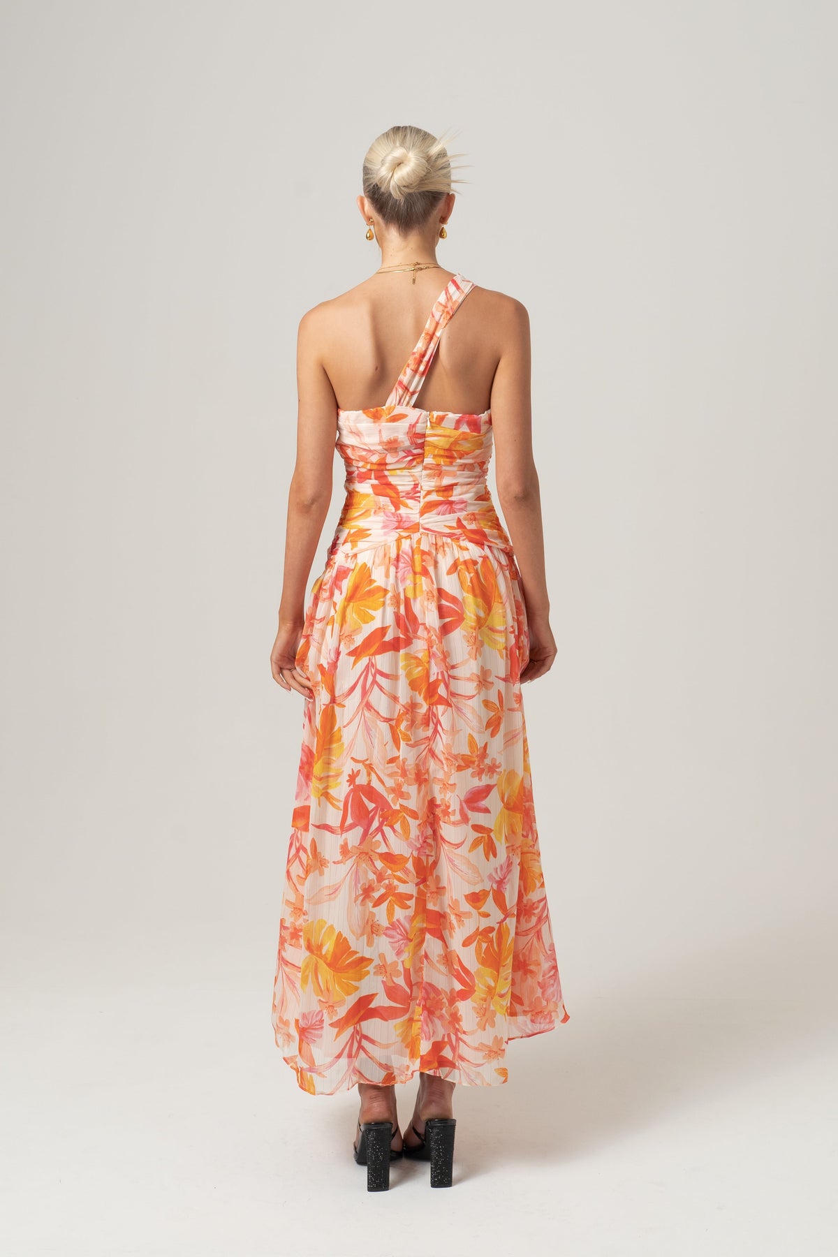 Samara One-Shoulder Midi Dress - Tropical Print