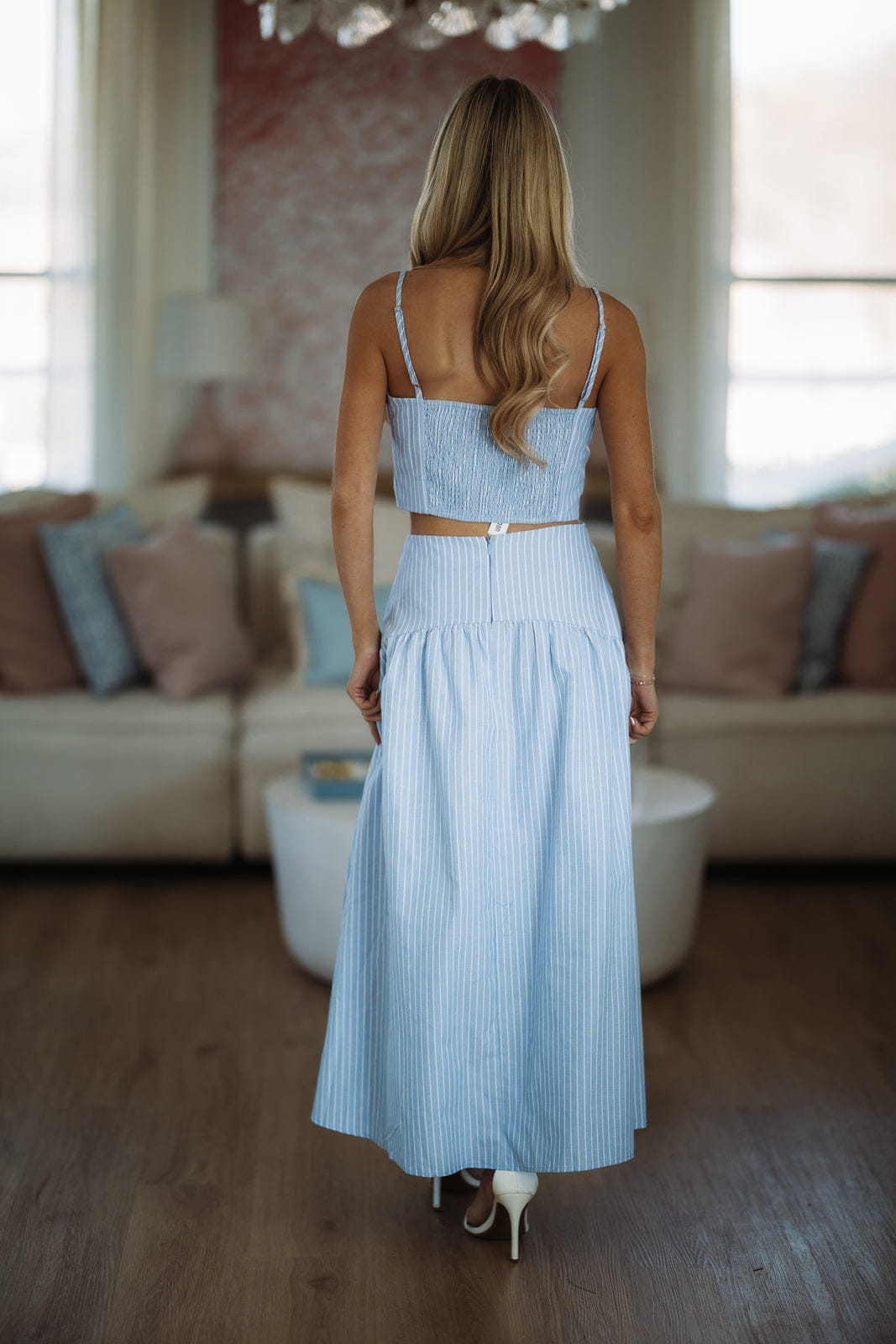 Next Level Crop Top - Light Blue and White