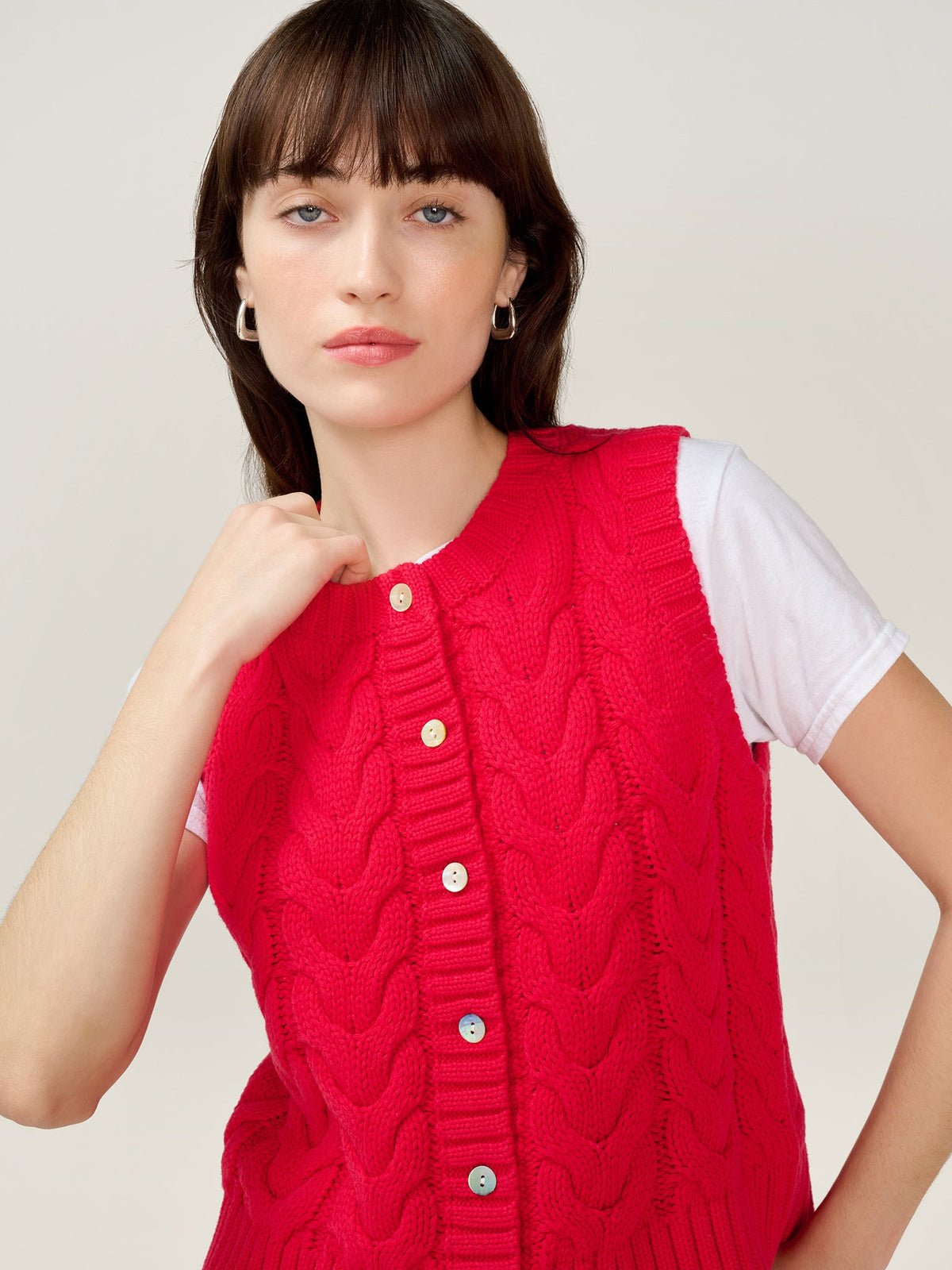 Matilda Cable Knitted Vest in Red