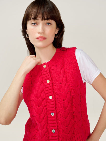 Matilda Cable Knitted Vest in Red