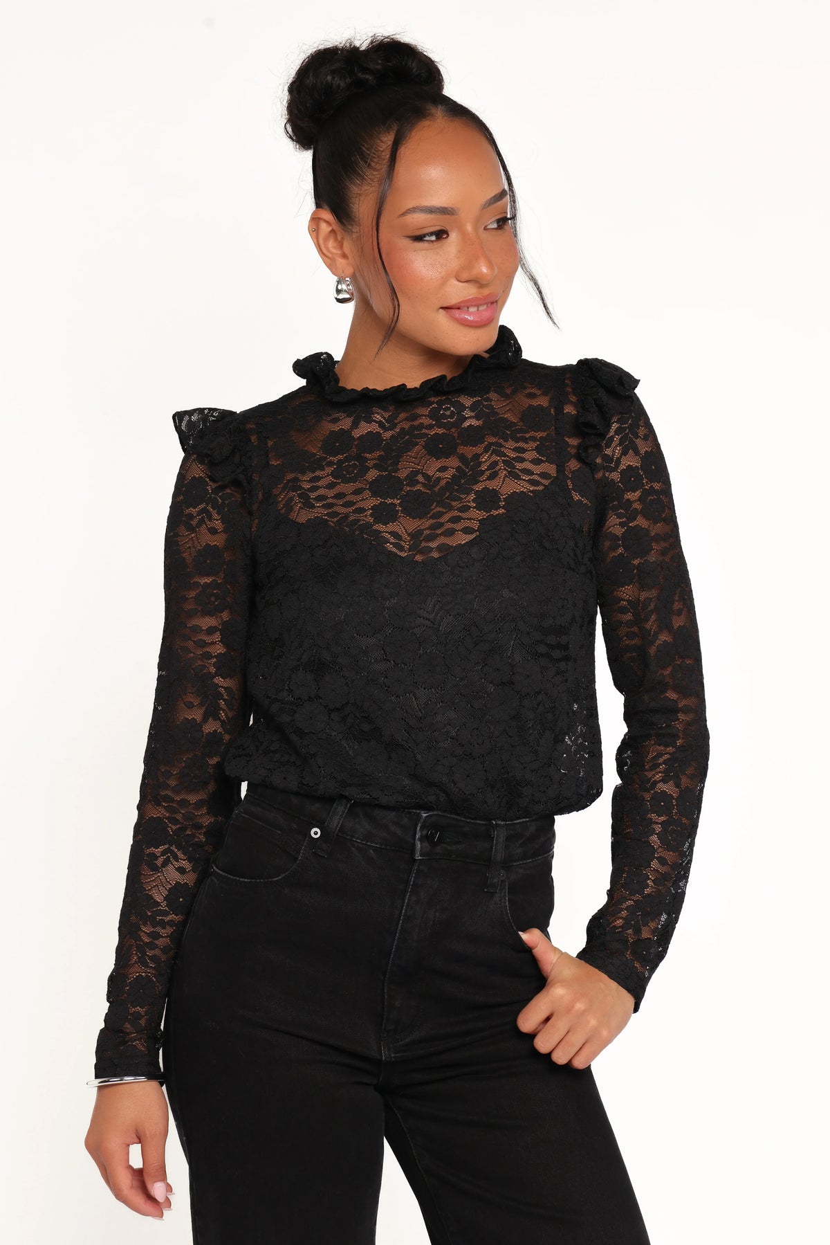 Lettie Lace Ruffle Top - Black