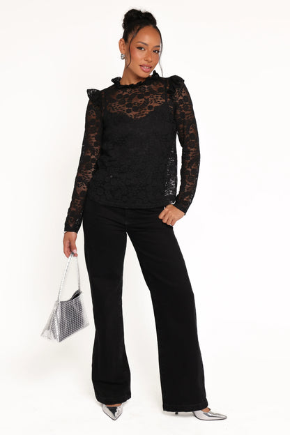 Lettie Lace Ruffle Top - Black