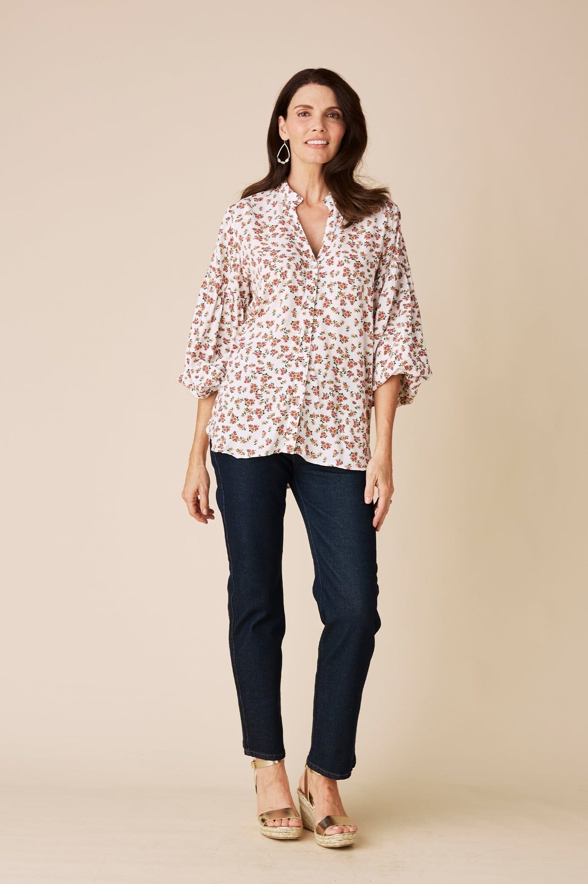 Valletta Floral Long Sleeve Top White