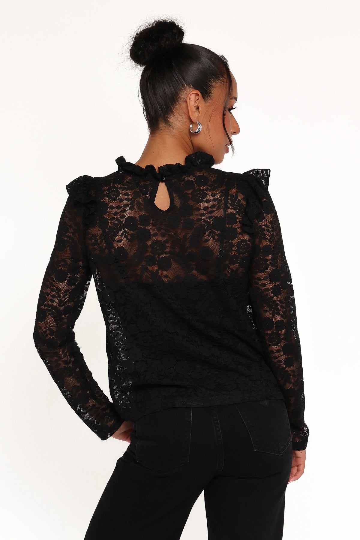 Lettie Lace Ruffle Top - Black
