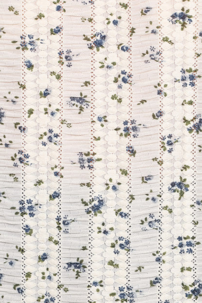 Eira Textured Ruffle Top - Cream Blue Floral
