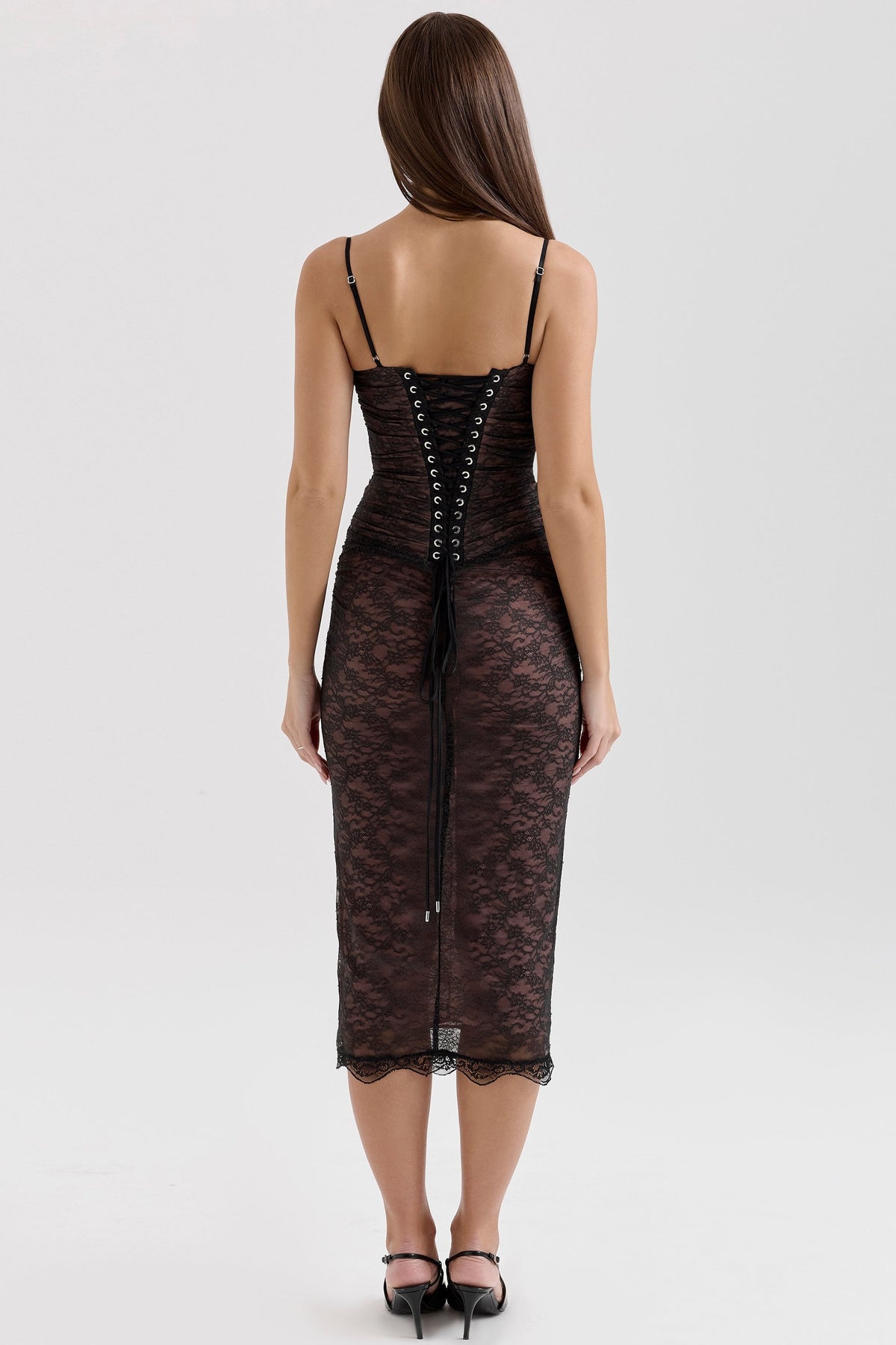black lace corset midi dress
