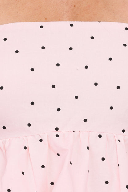Yvanna Bubble Hem Top - Pink Dot
