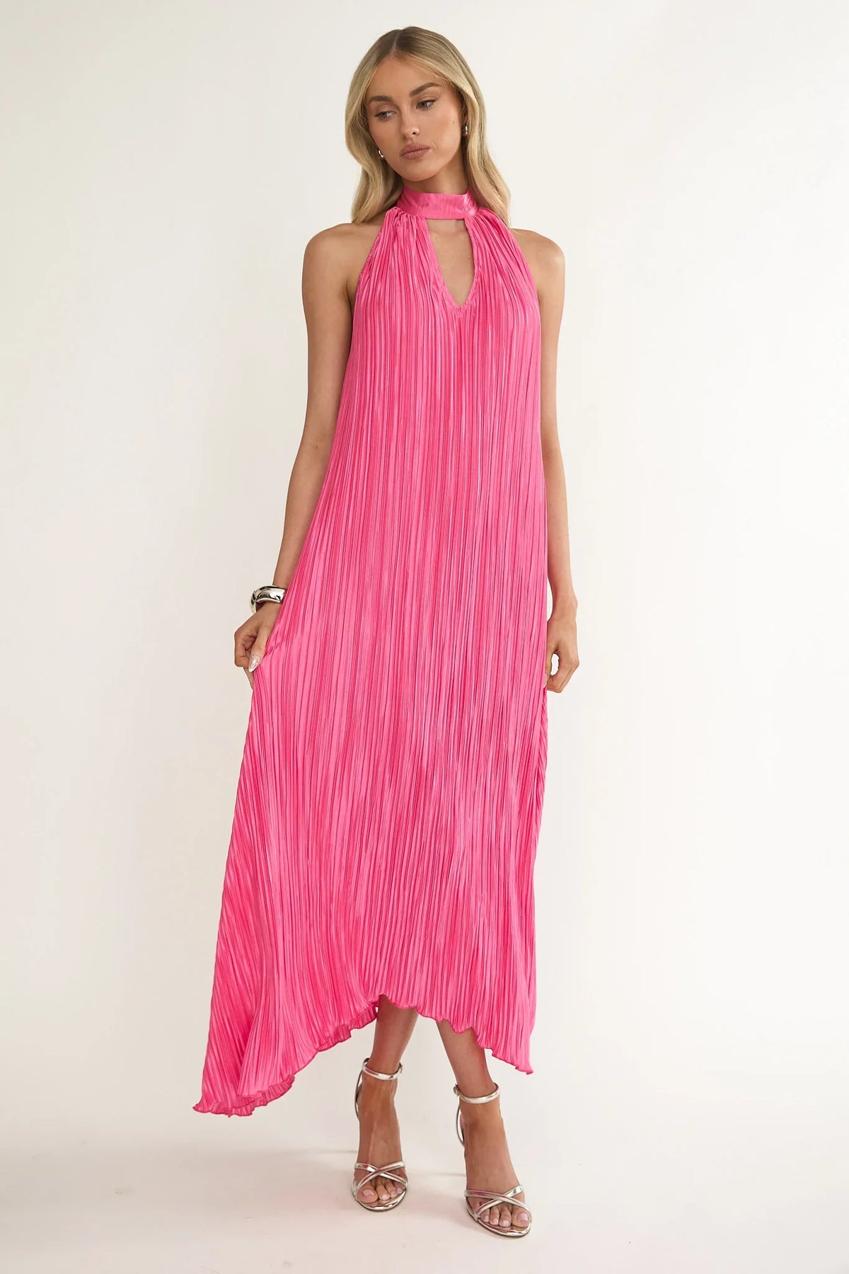Aurea Halterneck Crepe Maxi Dress Hot Pink