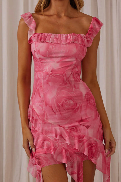 Floating On Clouds Ruffle Trim Mini Dress Pink