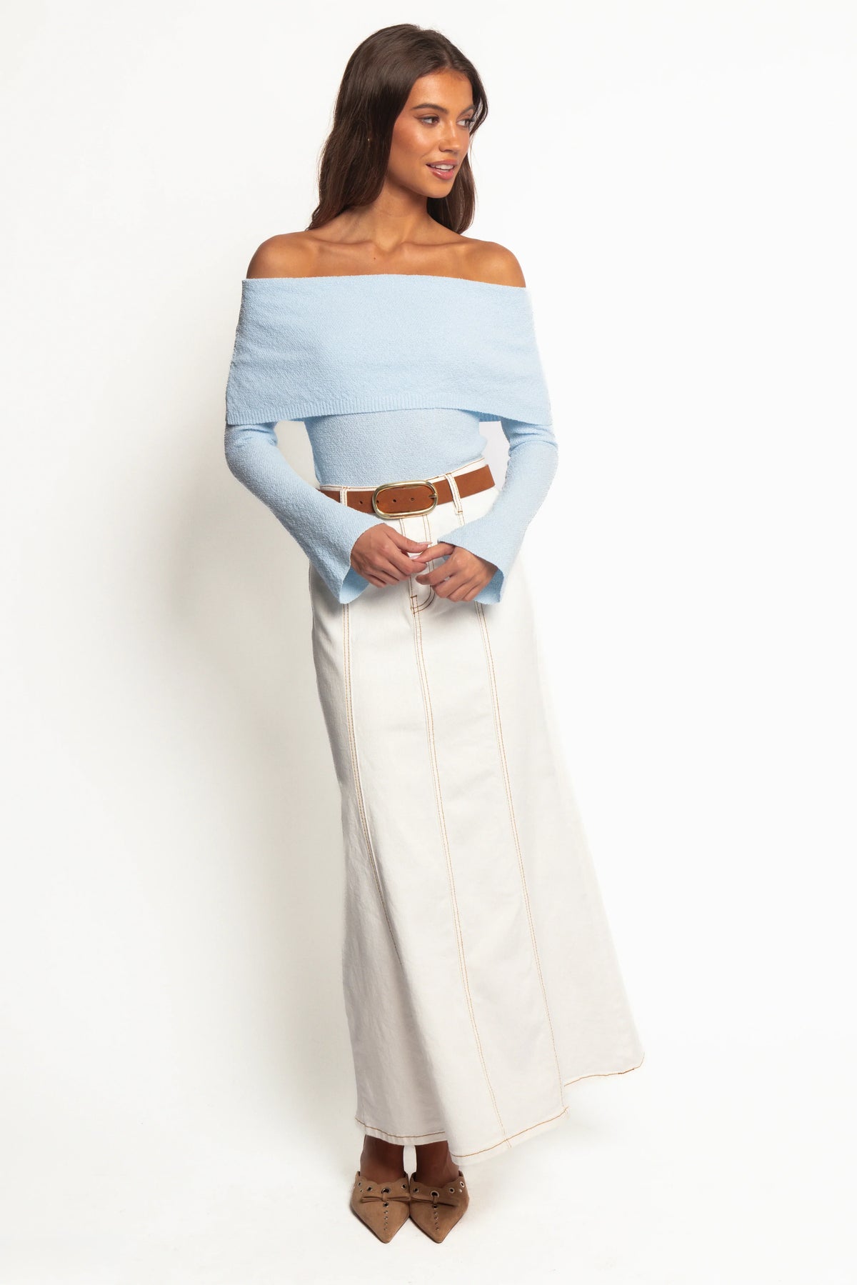 Rory Off Shoulder Top - Pale Blue