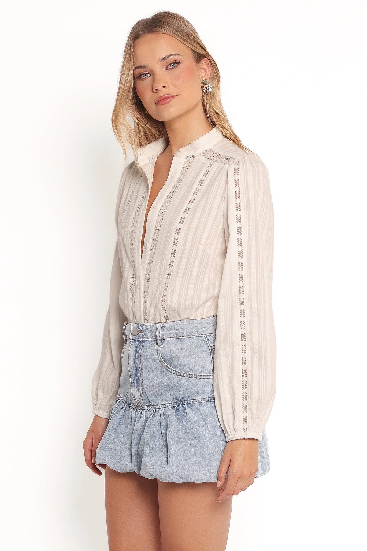 Nea Lace Detail Top - White