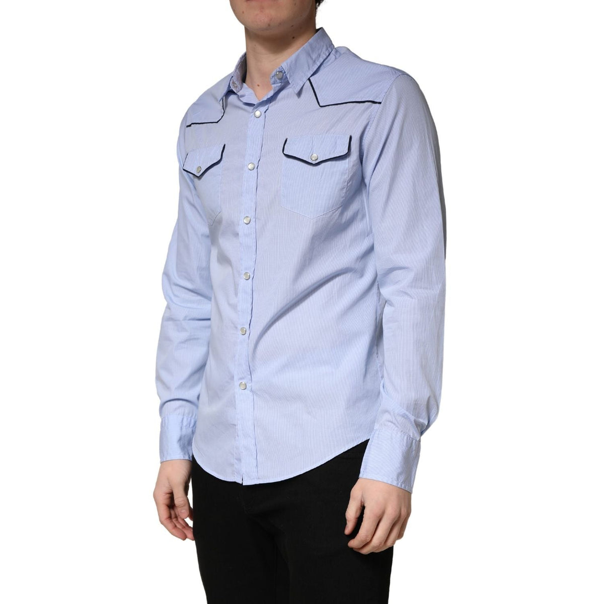 AGLINI Light Blue Slim Fit Collared Long Sleeve Casual Shirt