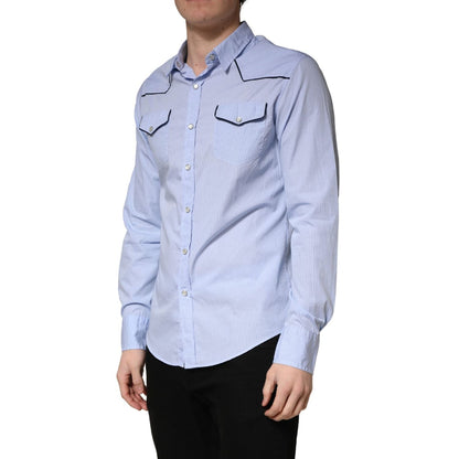 AGLINI Light Blue Slim Fit Collared Long Sleeve Casual Shirt