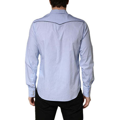 AGLINI Light Blue Slim Fit Collared Long Sleeve Casual Shirt