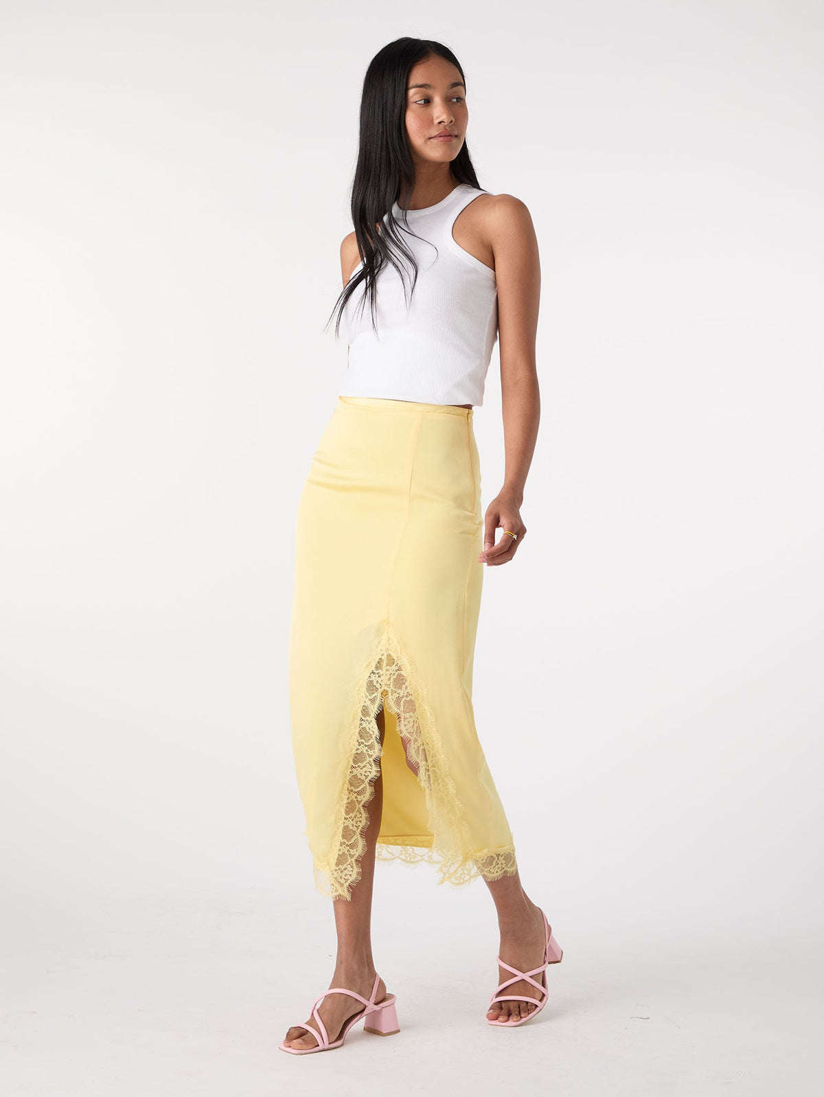Avari Lace Trim Skirt in Yellow