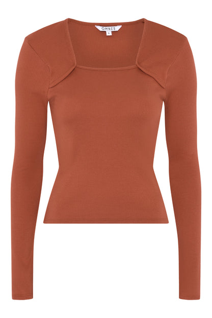 Fearne Square Neck Jersey Top in Brick Orange