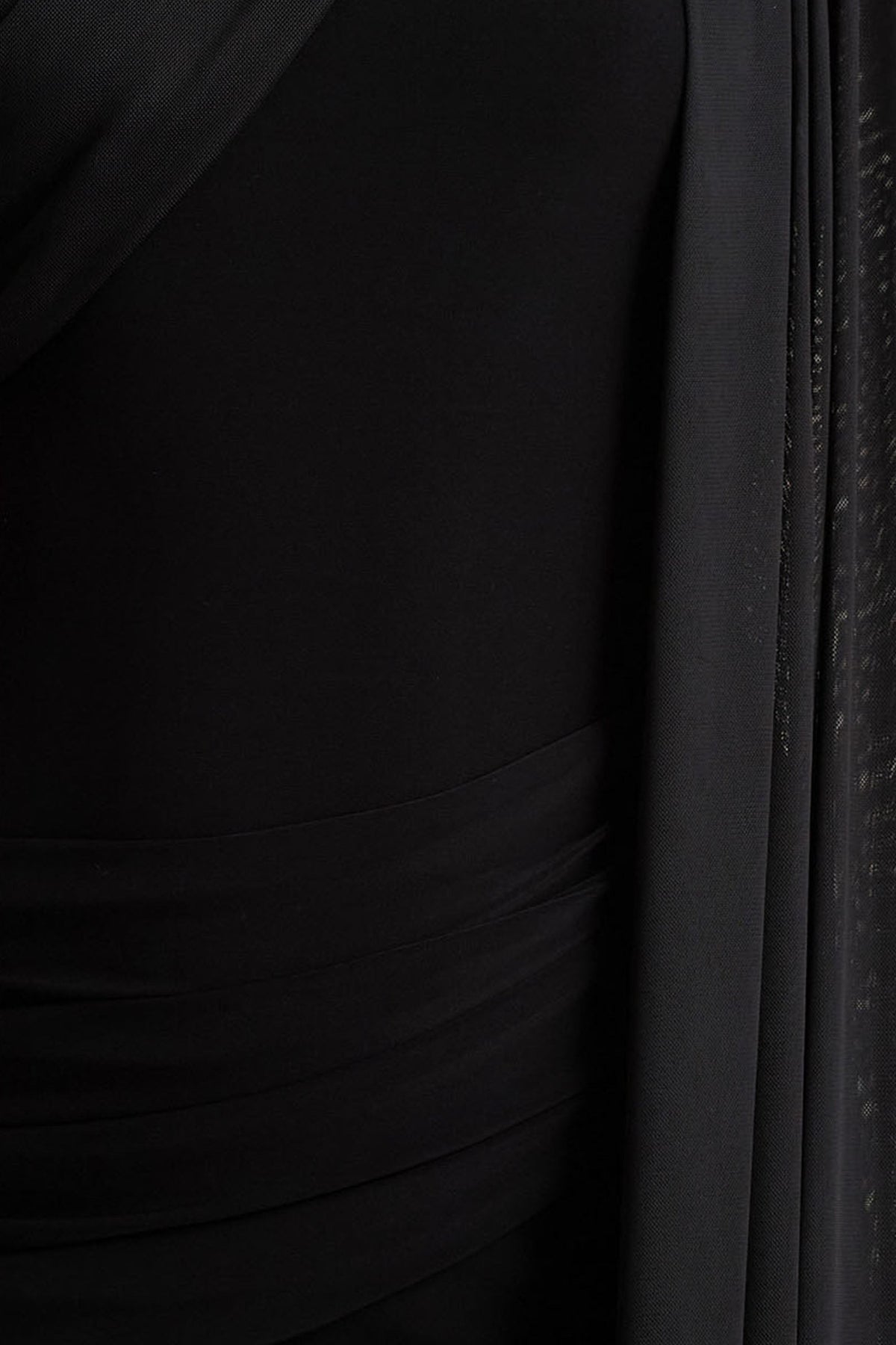 Brenda | Black Crew-Neck Maxi Dress With Mesh Cape And Sash