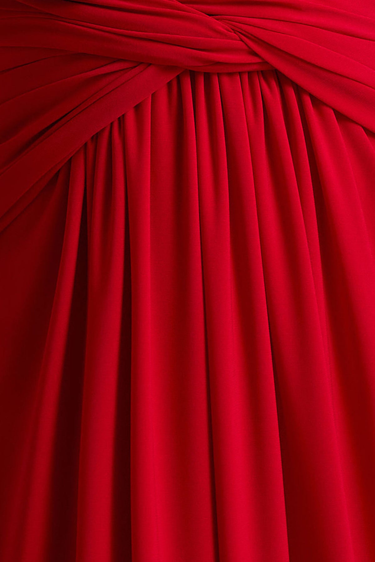 Estrella | Red High-Neck Maxi Dress With Ruched Detailing