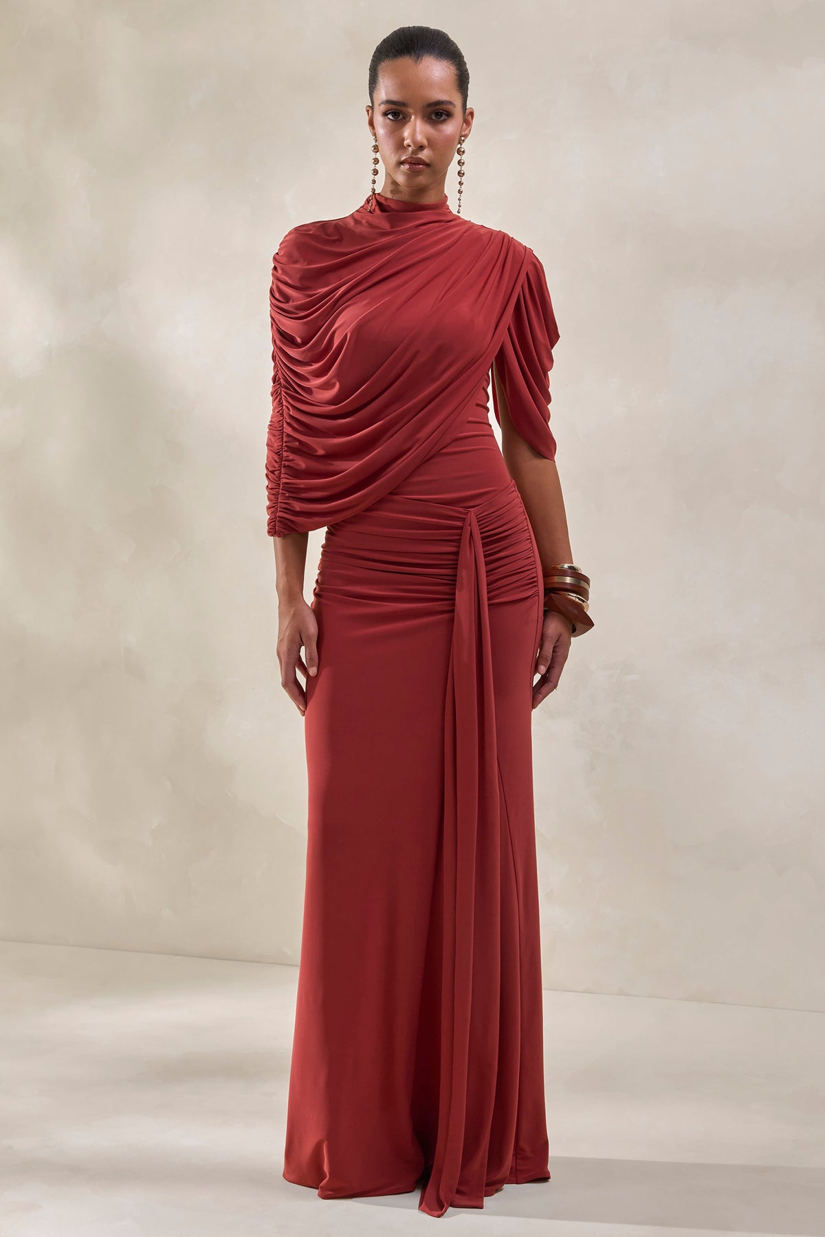 Mireya | Rust Wrapped Maxi Skirt With Split
