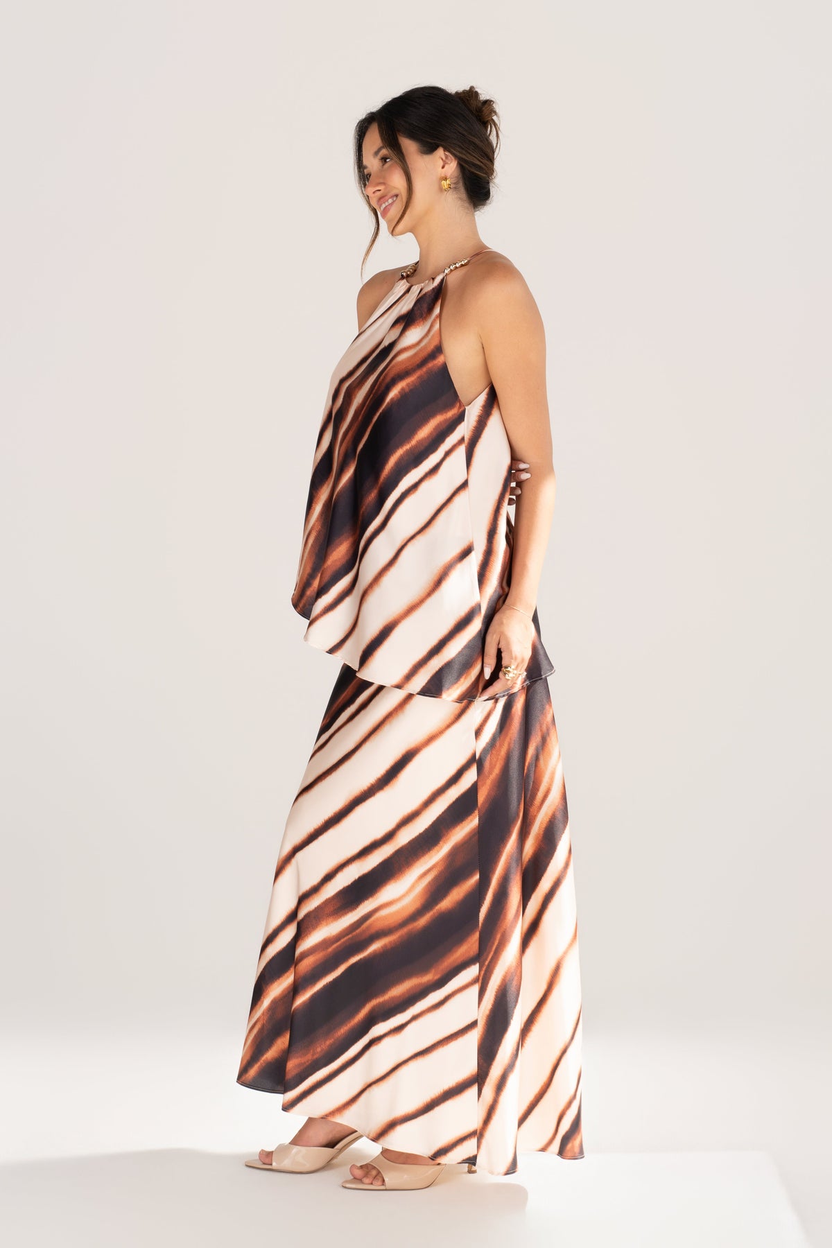 Calyra Halter Drape Top & Maxi Skirt Set