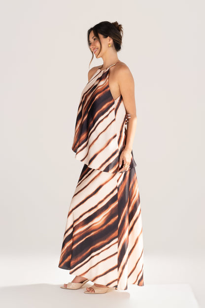 Calyra Halter Drape Top & Maxi Skirt Set