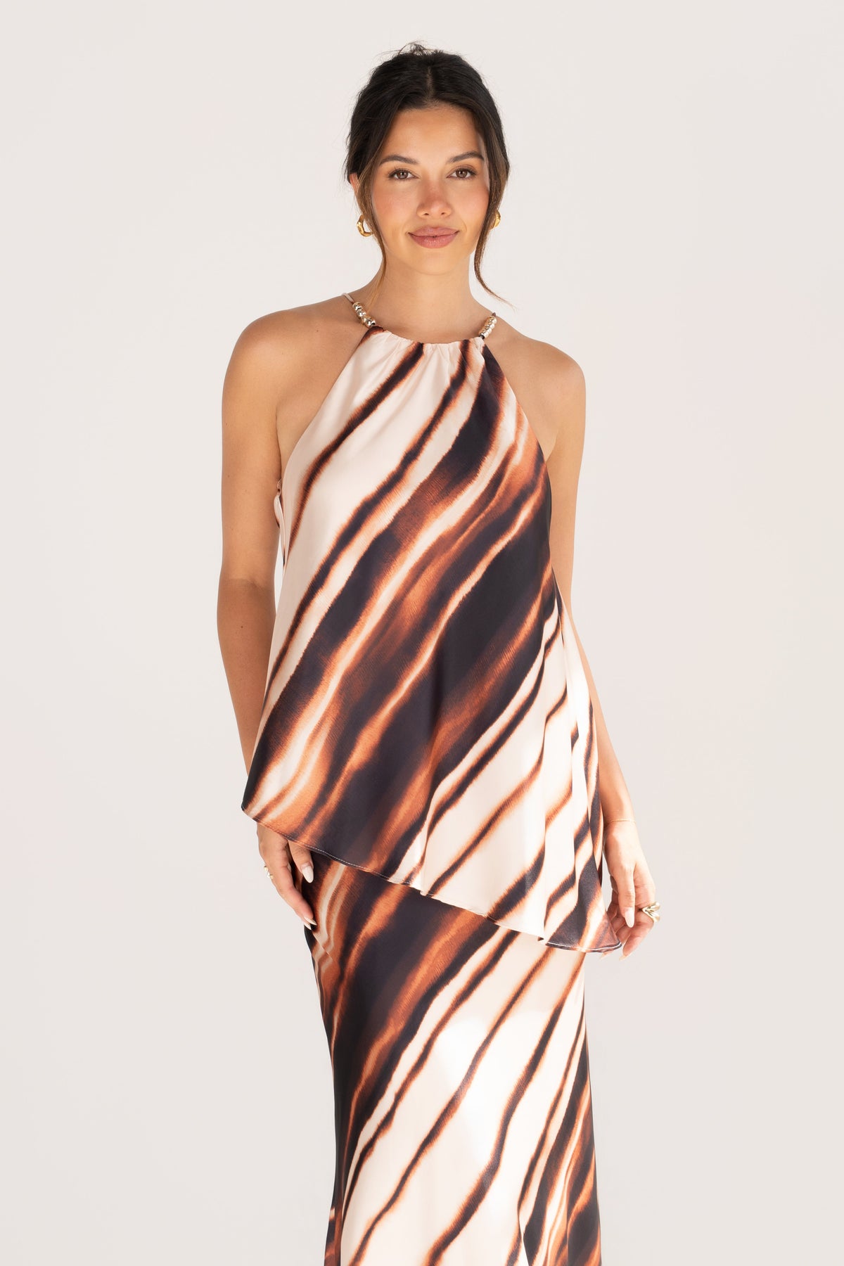 Calyra Halter Drape Top & Maxi Skirt Set