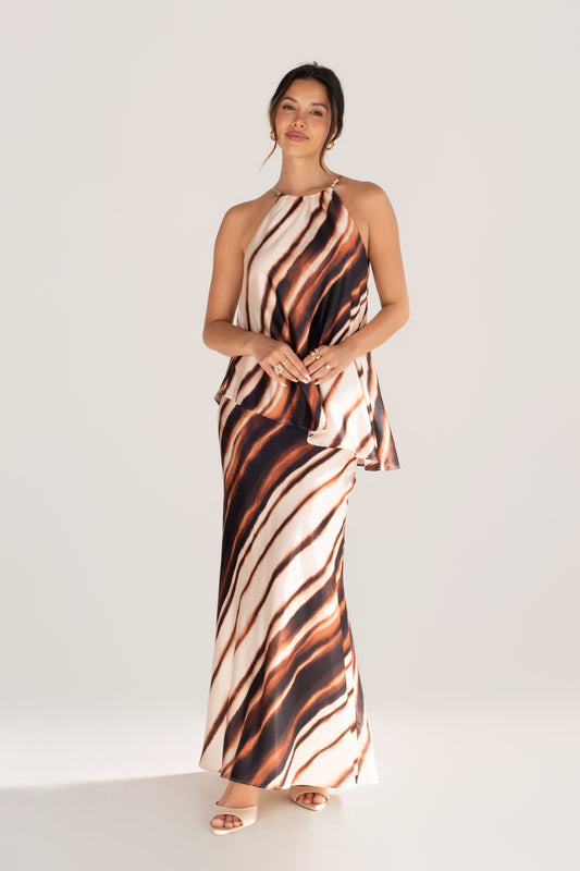 Calyra Halter Drape Top & Maxi Skirt Set