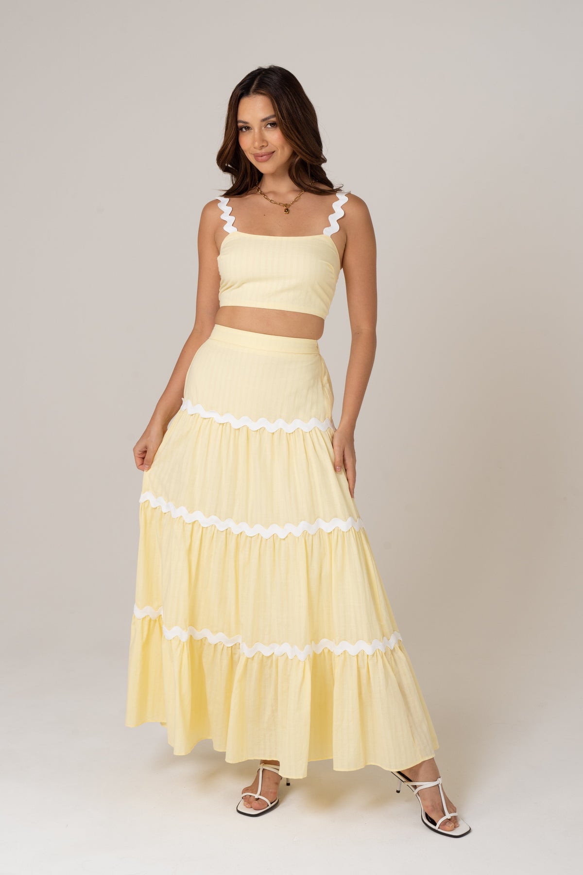 Lottie Two Piece Set with Scallop Detailing - Top & Skirt Set