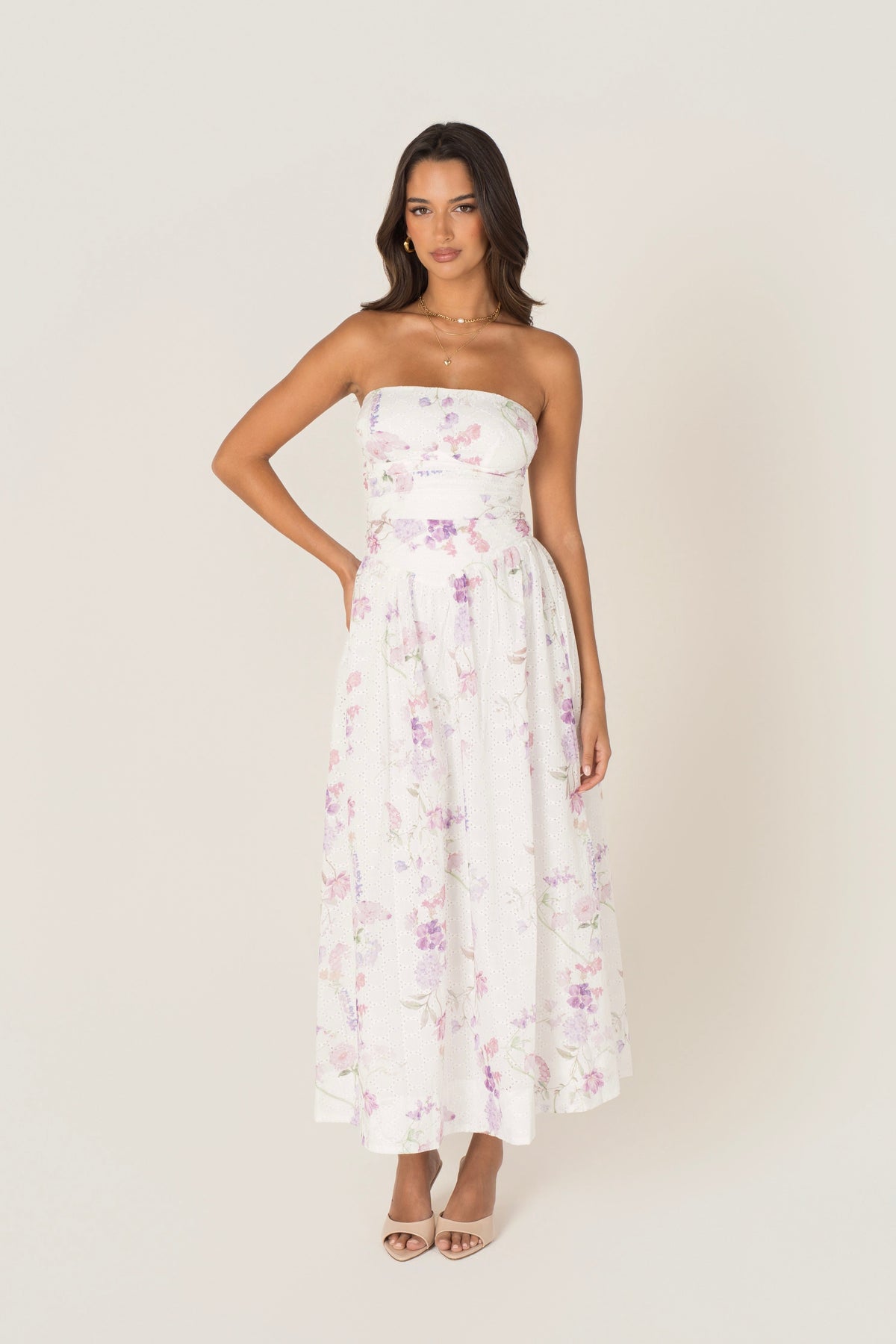 Freda White Floral Strapless Maxi Dress