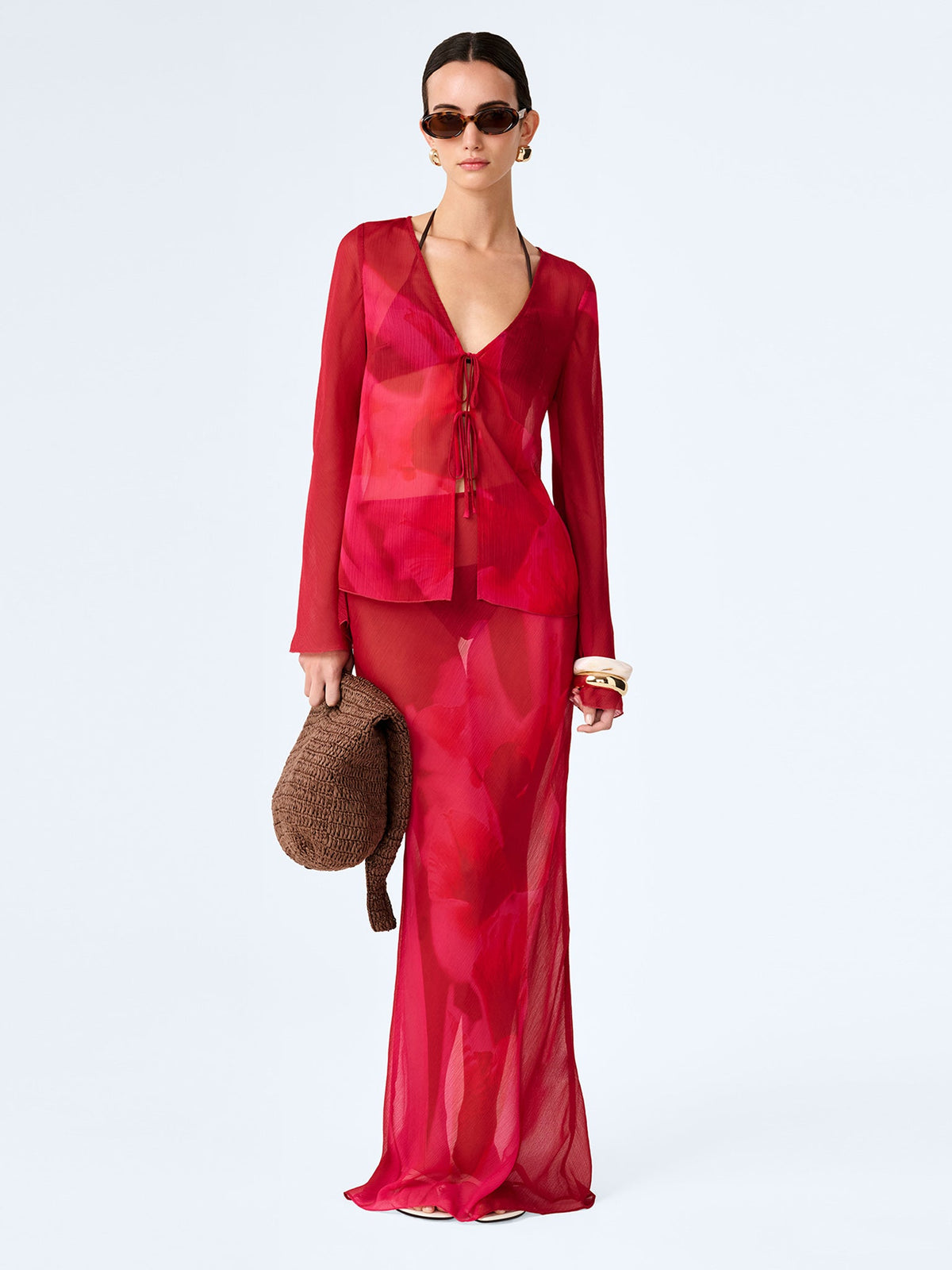 Marla Top in Red and Pink Floral Placement