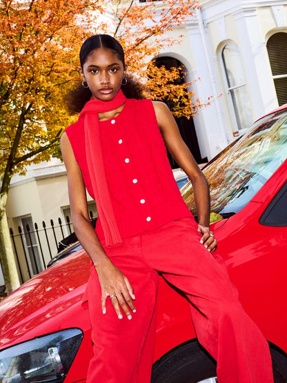 Matilda Cable Knitted Vest in Red