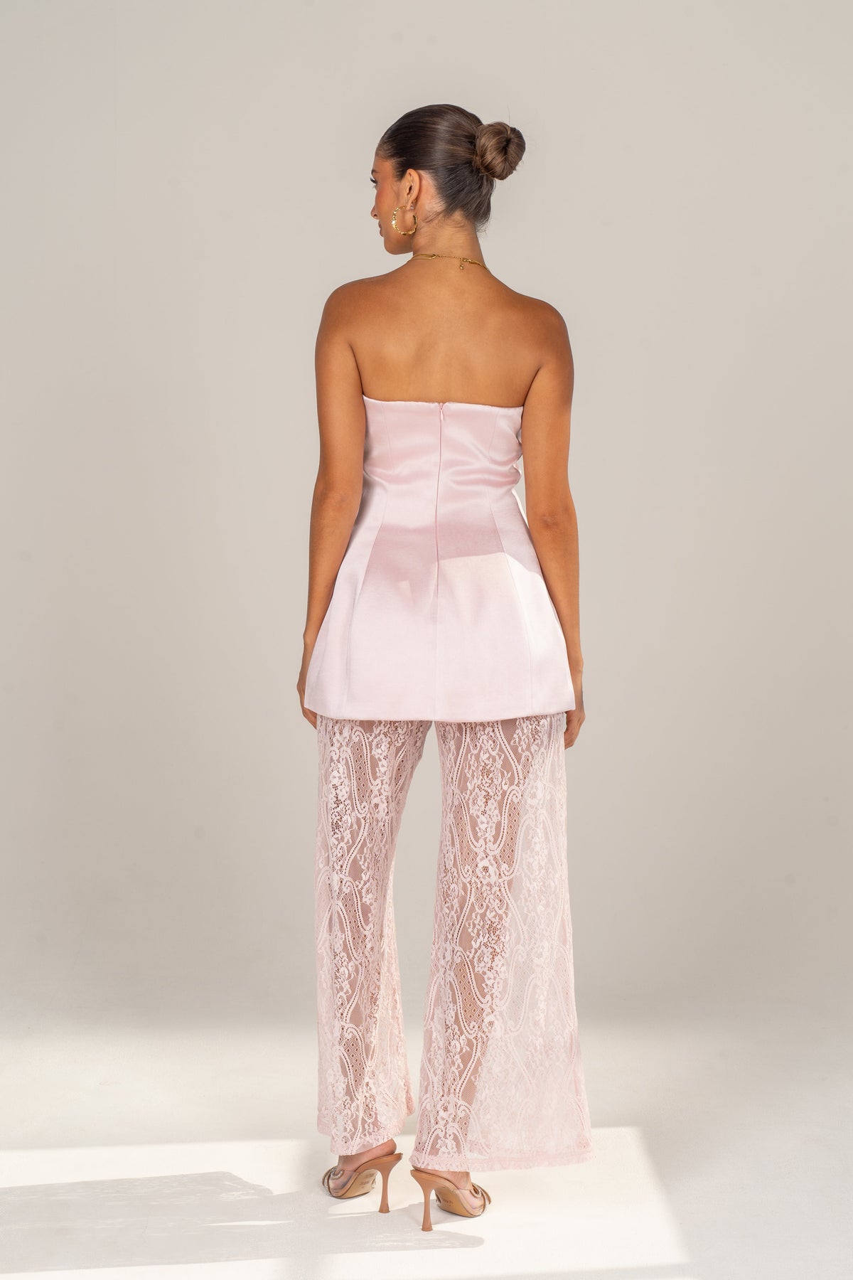 Myra Two Piece Set - Strapless Top & Sheer Lace Pants