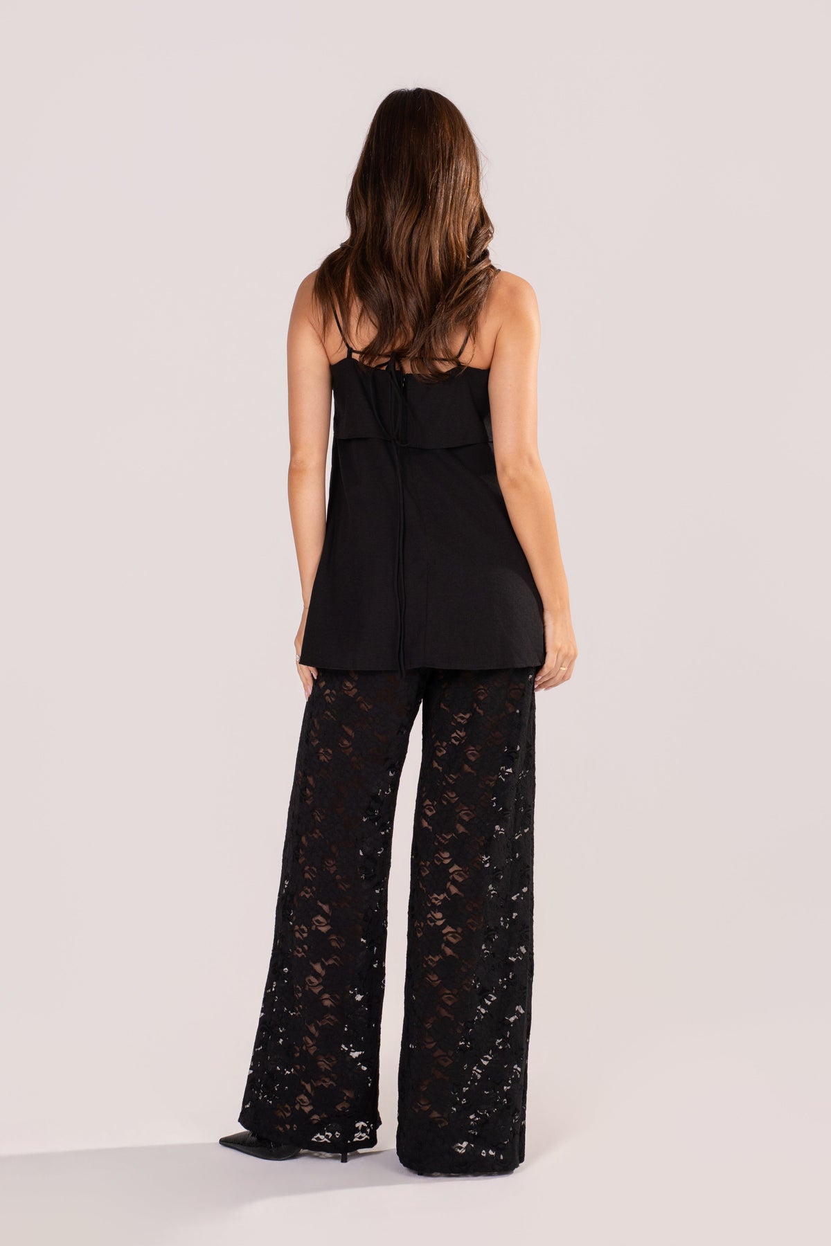 Nina Black Top & Lace Wide-Leg Pants Set