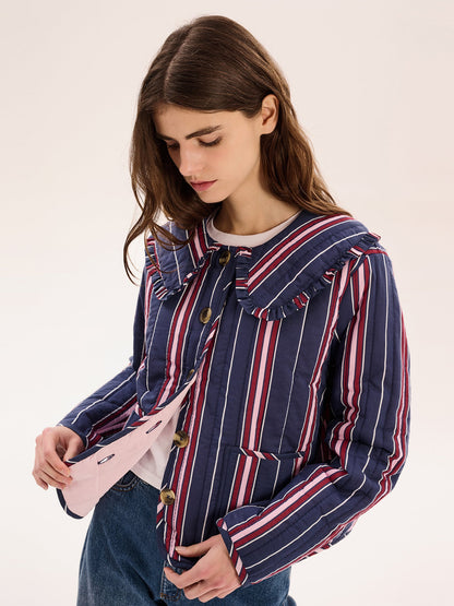 Peggy Quilted Jacket in Navy Stripe