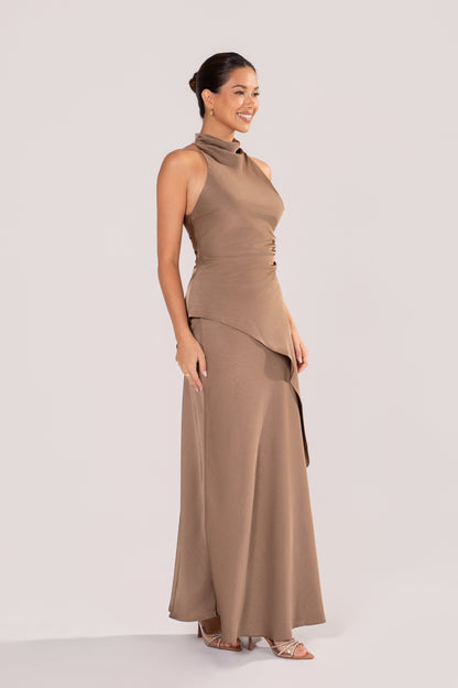 Petrea Satin Asymmetrical Halter Top & Skirt Set