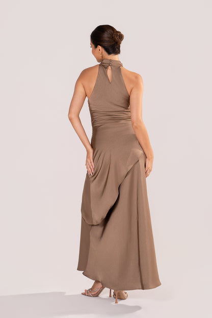 Petrea Satin Asymmetrical Halter Top & Skirt Set