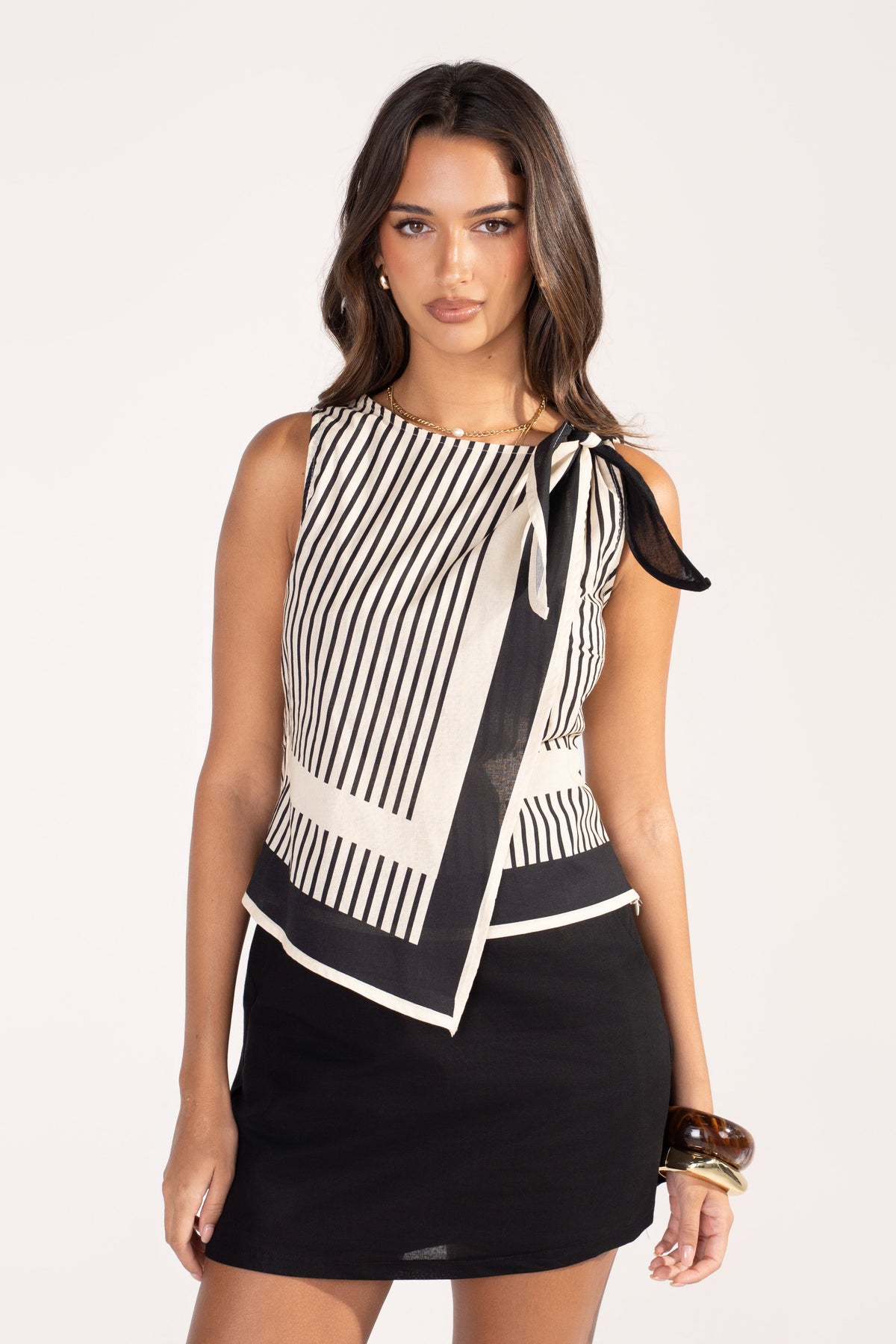 Prescott Stripe Asymmetrical Crop Top with Mini Skirt