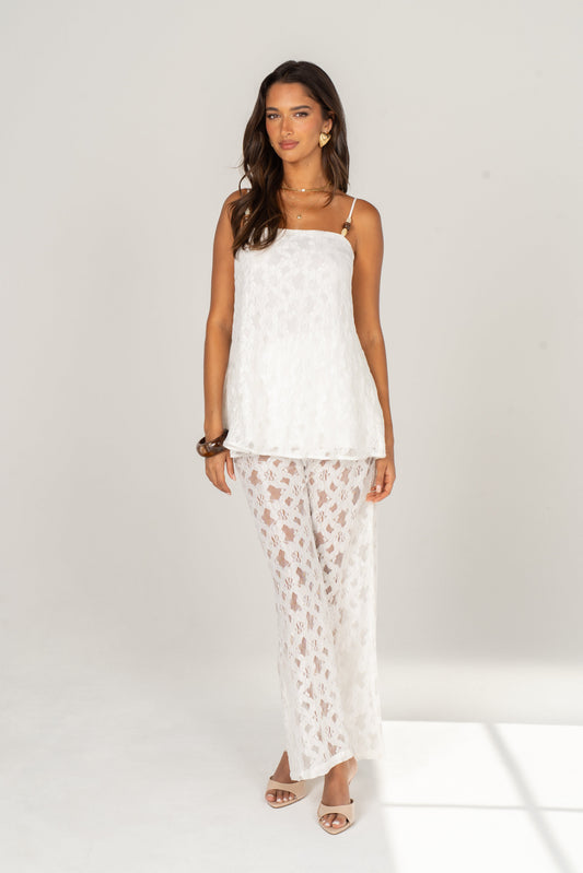 Seren White Lace Cami Top & Pants Set