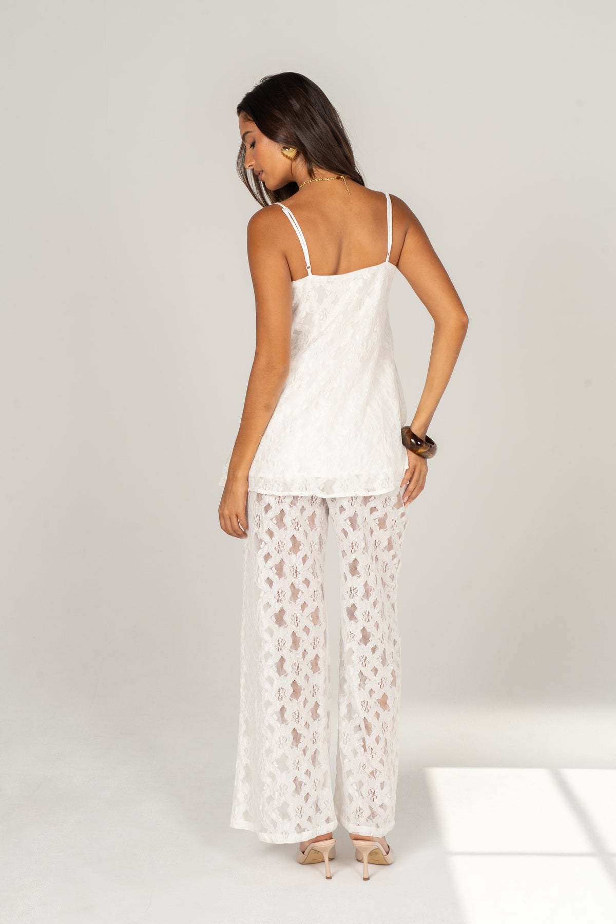 Seren White Lace Cami Top & Pants Set