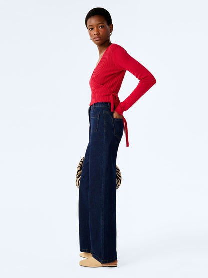 Soleil Knitted Wrap Top in Red