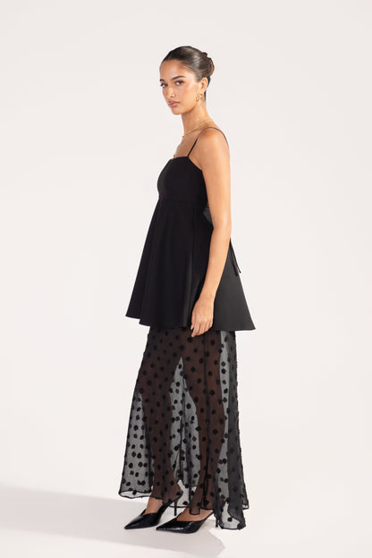 Vionette Black Camisole Top & Sheer Maxi Skirt