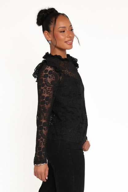 Lettie Lace Ruffle Top - Black