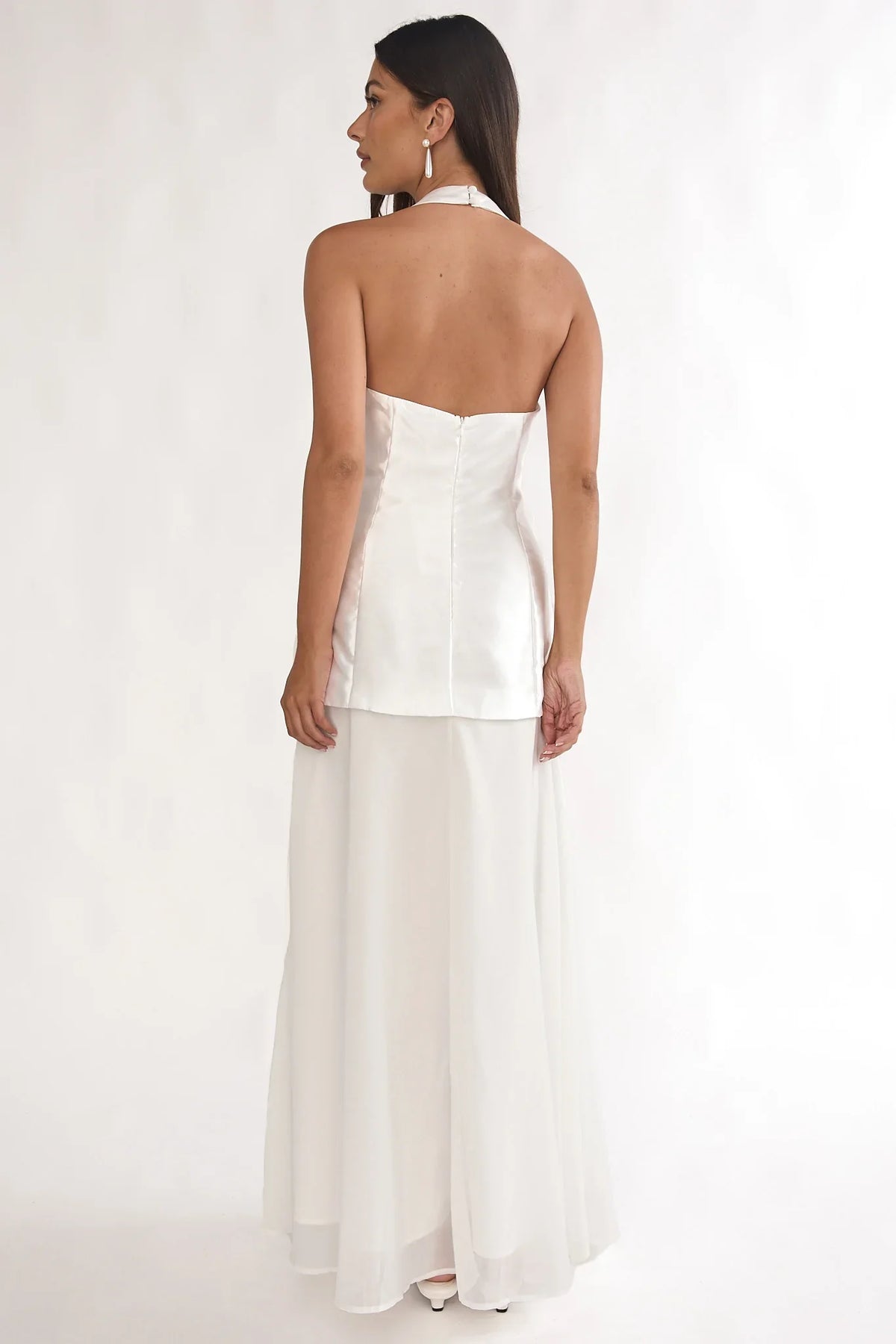 Elyria 3D Ruffle Halter Maxi Dress White