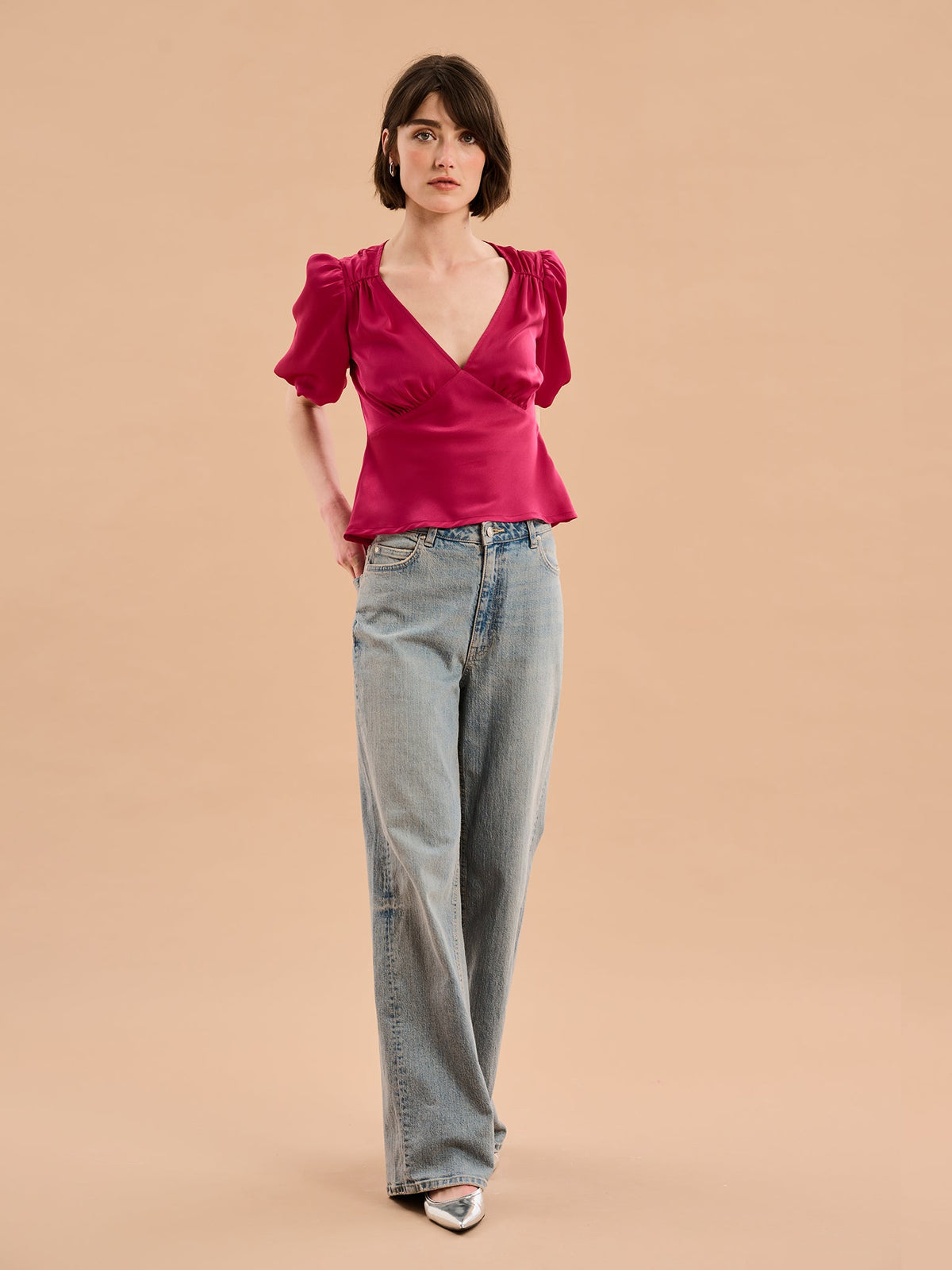 Cressida Puff Sleeve Top in Magenta