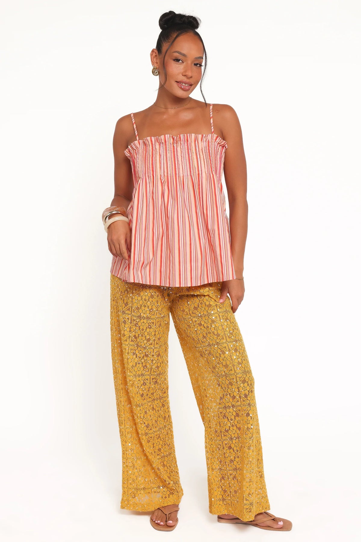 Carson Pleated Top - Peach Stripe