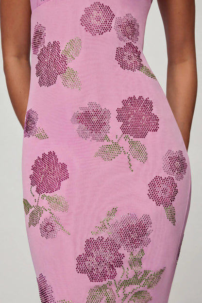 Embellished Halterneck Maxi Dress in Soft Pink