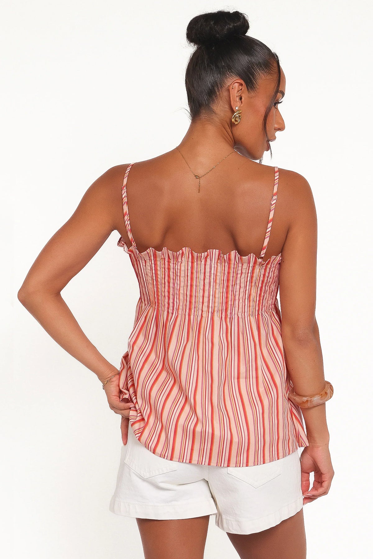 Carson Pleated Top - Peach Stripe
