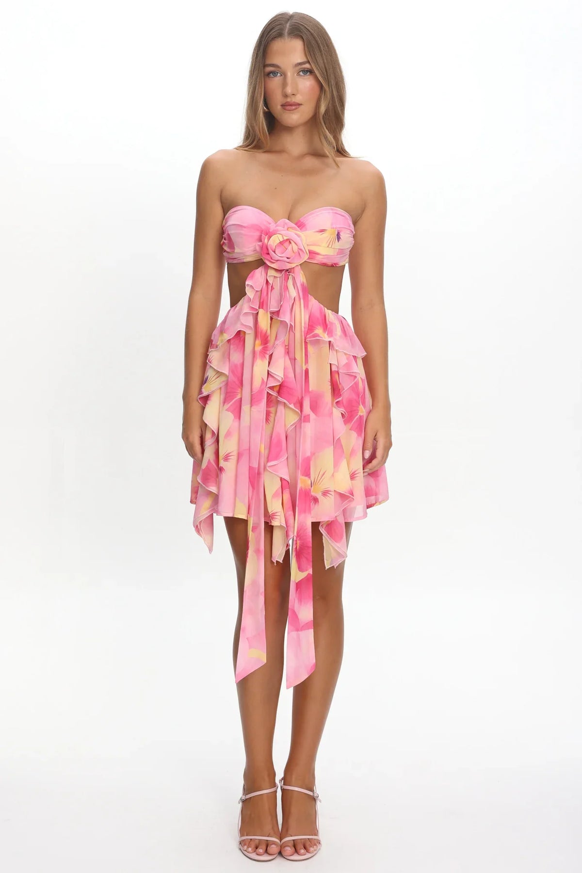 Santiago Cut-Out Ruffle Mini Dress Print Pink